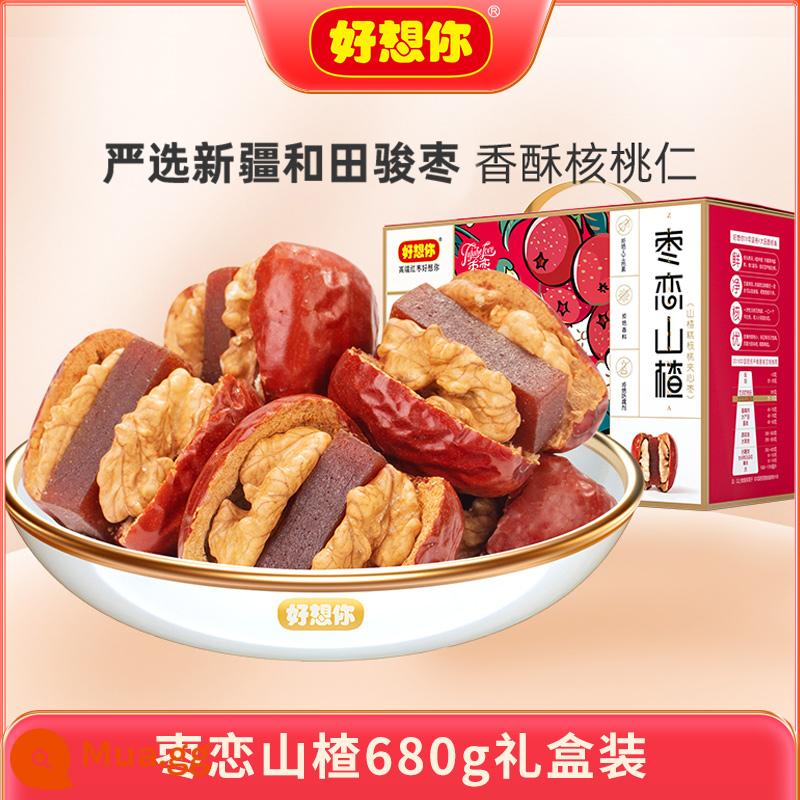 【Anh nhớ em nhiều lắm_Quả chà là đỏ nhân óc chó 770g】Quà chà là xám Tân Cương và bánh sandwich nhân táo tàu đỏ Hetian hộp quà - Chà là đỏ táo gai và óc chó 680g [khoảng 40 túi/hộp, nhiều món ngon]