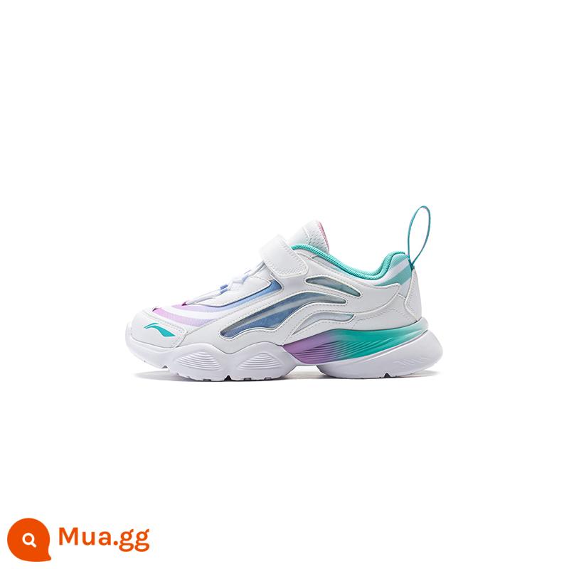 Li Ning giày trẻ em aurora nhỏ lưới thoáng khí giày thể thao bé trai bé gái giày trẻ em lớn giày Velcro mùa xuân và mùa thu - Tiêu chuẩn màu trắng/xanh nhạt tím (lưới dày đặc mùa xuân và mùa thu)