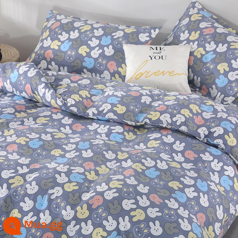 Cotton nguyên chất bốn mảnh 100 cotton chăn ga trải giường 4 ba mảnh ký túc xá sinh viên ga trải giường dày chăn ga gối mùa hè bốn mùa - Thỏ Tuấn Tuấn