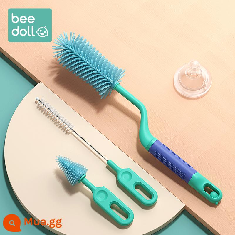 Beidou Silicone Bàn Chải Bình Sữa Cho Bé Làm Sạch Làm Mới Bé Sơ Sinh Đặc Biệt Ống Hút Núm Vú Bàn Chải Giá Đỡ Bộ Bàn Chải Vệ Sinh - Xanh Ngọc Lục Bảo [Bộ 3 Chim Gõ Kiến]