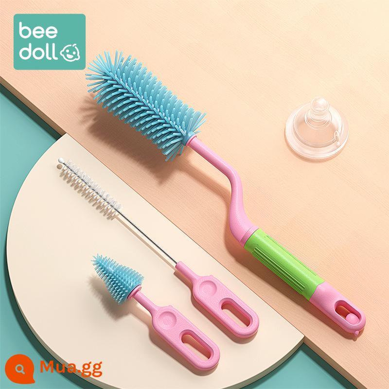 Beidou Silicone Bàn Chải Bình Sữa Cho Bé Làm Sạch Làm Mới Bé Sơ Sinh Đặc Biệt Ống Hút Núm Vú Bàn Chải Giá Đỡ Bộ Bàn Chải Vệ Sinh - Bột xanh [Bộ chim gõ kiến ​​3 món]