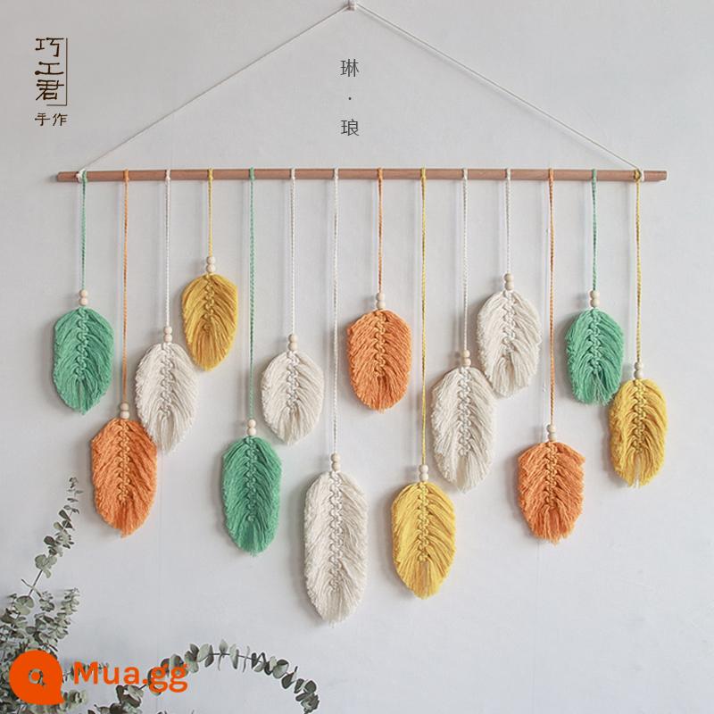 Cotton dây dệt thảm handmade màu lá đầu giường phòng khách nền trang trí tường hiên lông vũ treo tường - Thành phẩm Linlang