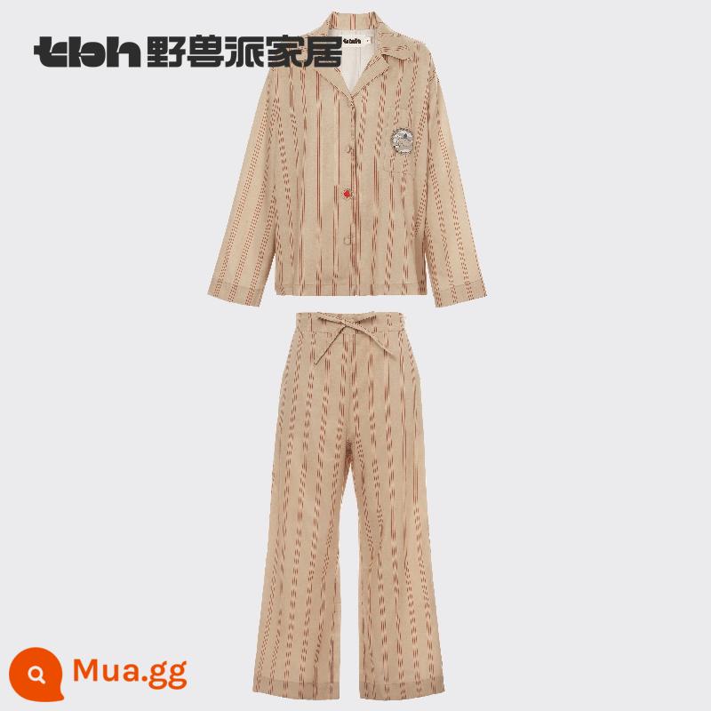 tbh trường thú nhà chú thỏ có tình yêu cotton tencel phiên bản dài dịch vụ tại nhà phù hợp với thỏ năm bốn mùa vài bộ đồ ngủ - "Thỏ Nhỏ Có Tình Yêu" Tencel Cotton Phiên Bản Dài Homewear Set Camel