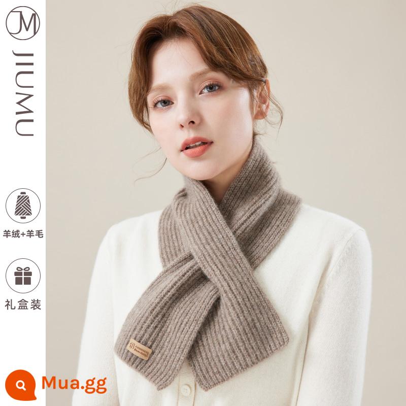 Khăn quàng cổ nhỏ len cashmere dành cho nữ mùa thu đông phiên bản Hàn Quốc dày dặn ấm áp dễ thương chéo khăn len ngắn quà tặng - nâu