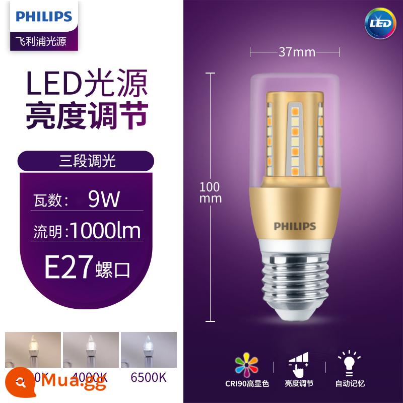 Đèn Led Philips Nến Tiết Kiệm Năng Lượng Đầu Bong Bóng Kéo Đuôi Bóng Đèn Nhỏ Hộ Gia Đình Siêu Sáng E14e27 Vít Pha Lê Đèn Chùm - Bong bóng cột pha lê [vàng 9W ba màu] Miệng vít lớn E27