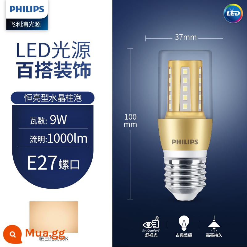 Đèn Led Philips Nến Tiết Kiệm Năng Lượng Đầu Bong Bóng Kéo Đuôi Bóng Đèn Nhỏ Hộ Gia Đình Siêu Sáng E14e27 Vít Pha Lê Đèn Chùm - Bong bóng cột pha lê [đèn ấm áp vàng 9W] Cổng vít lớn E27