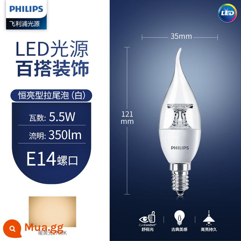 Đèn Led Philips Nến Tiết Kiệm Năng Lượng Đầu Bong Bóng Kéo Đuôi Bóng Đèn Nhỏ Hộ Gia Đình Siêu Sáng E14e27 Vít Pha Lê Đèn Chùm - Đuôi kéo đèn liên tục [đèn trắng ấm 5.5W] Cổng vít nhỏ E14