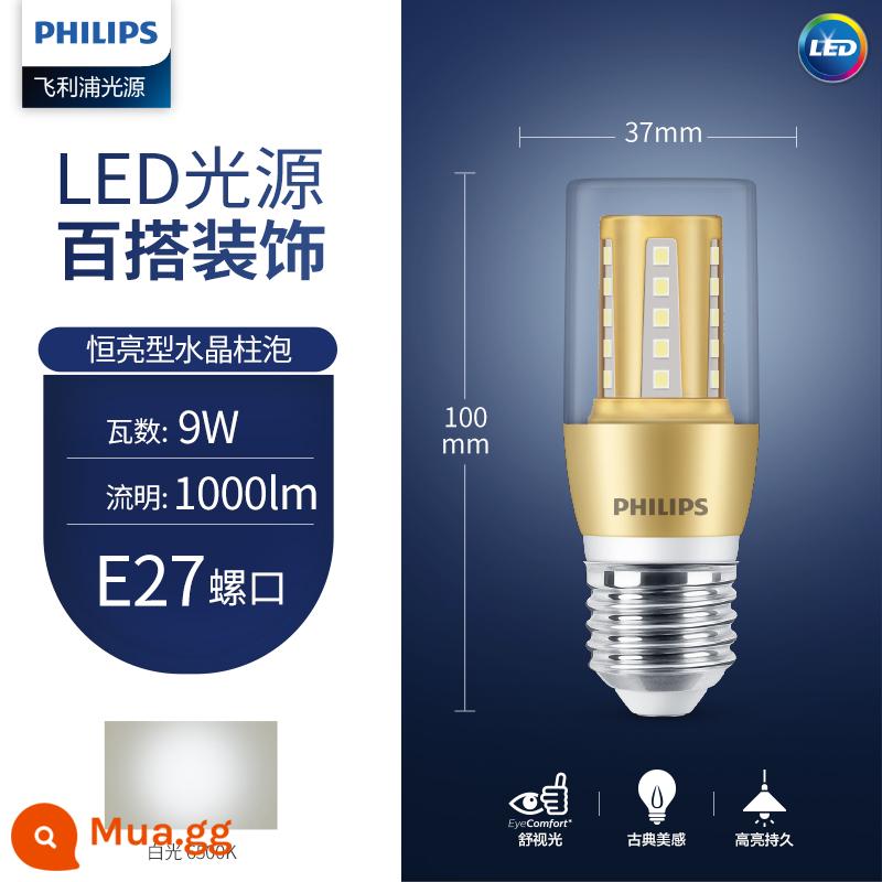 Đèn Led Philips Nến Tiết Kiệm Năng Lượng Đầu Bong Bóng Kéo Đuôi Bóng Đèn Nhỏ Hộ Gia Đình Siêu Sáng E14e27 Vít Pha Lê Đèn Chùm - Bong bóng cột pha lê [ánh sáng trắng vàng 9W] Miệng vít lớn E27