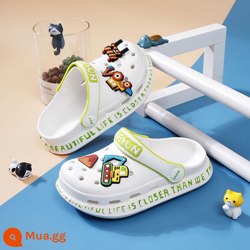 Dép Trẻ Em Abckids Mùa Hè Bé Trai Chống Trượt EVA Mềm Đáy Có Lỗ Giày Xăng Đan Trẻ Em Giày Đi Biển - trắng (máy xúc)