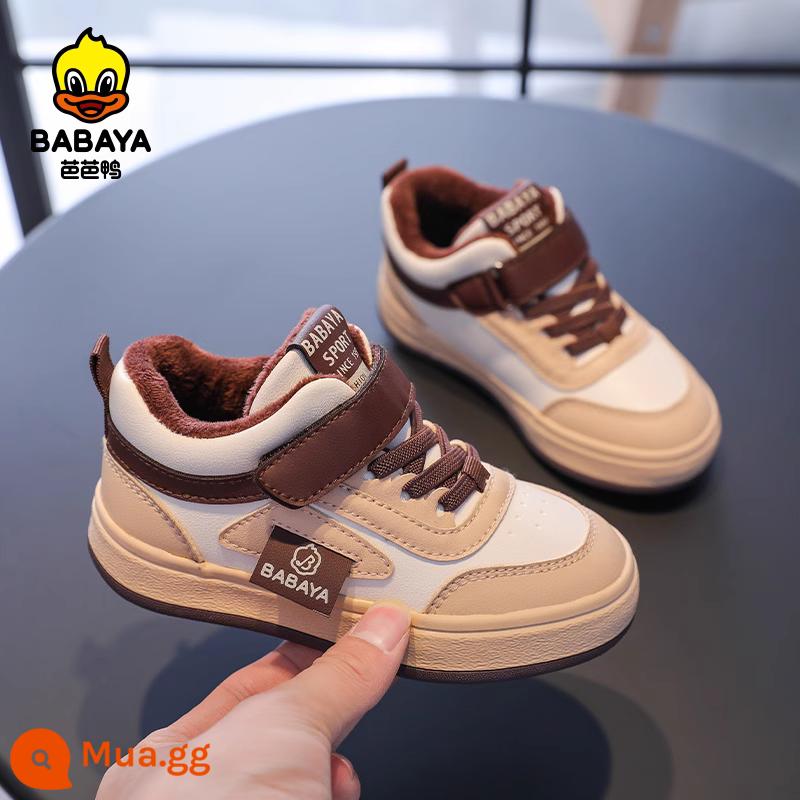 Baba Duck Children Shoes Boys With Velvet Shar Girl White Shoes 2022 Mùa đông New Two Cotton Sneakers - 22207 mét màu nâu