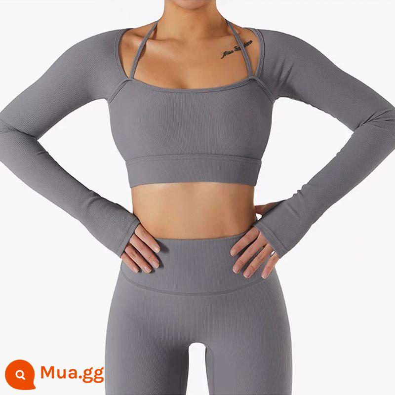 Zzzhang Summer Speed ​​Dry Dry Travel Set Sports Set Fashion Fashion Western School 2022 New Yoga Quần áo hai bộ - Tay áo dài màu xám cực chất