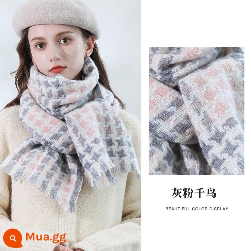 Thượng Hải Câu Chuyện Khăn Len Nữ Mùa Đông Kẻ Sọc Houndstooth Khăn 2022 Mới Khăn Choàng Cashmere Quà Tặng Sinh Nhật - Chim choi choi bột tro