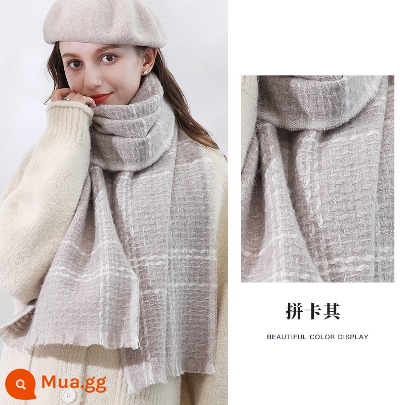 Thượng Hải Câu Chuyện Khăn Len Nữ Mùa Đông Kẻ Sọc Houndstooth Khăn 2022 Mới Khăn Choàng Cashmere Quà Tặng Sinh Nhật - kaki