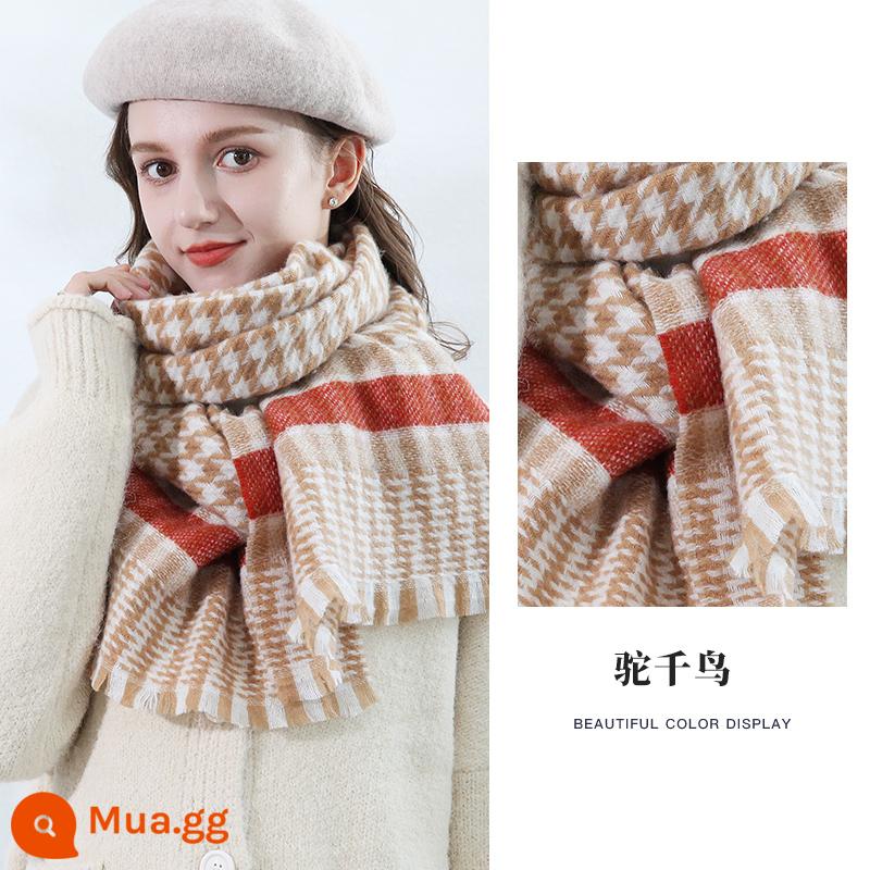 Thượng Hải Câu Chuyện Khăn Len Nữ Mùa Đông Kẻ Sọc Houndstooth Khăn 2022 Mới Khăn Choàng Cashmere Quà Tặng Sinh Nhật - Lạc đà choi choi