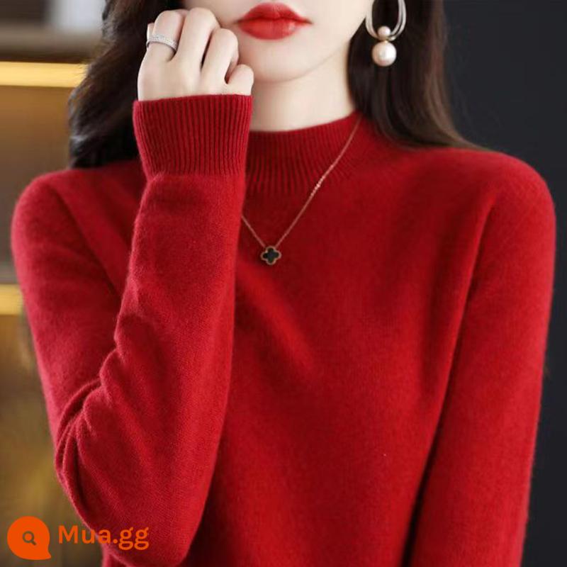 Ordos dày nữ áo len cao cổ mùa thu đông 2022 phong cách mới nổ đáy len cashmere 100 nguyên chất - màu đỏ anh đào lớn