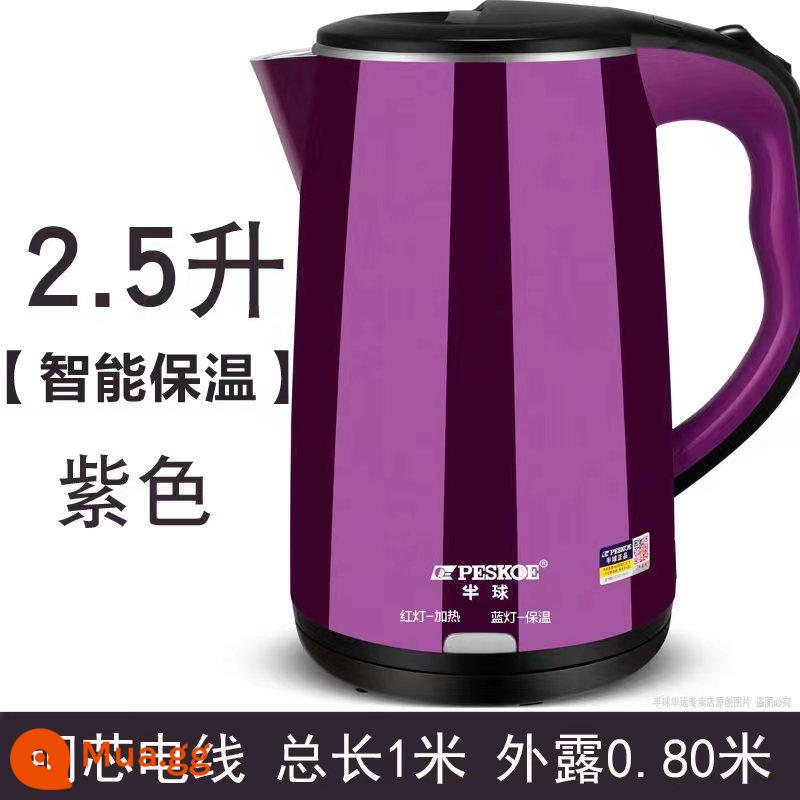 Bán Cầu Điện Hộ Gia Đình 2.5L Dung Tích Lớn Thép Không Gỉ 304 Ấm Siêu Tốc Tự Động Ngắt Điện Cách Nhiệt Nhanh Ấm Siêu Tốc - Mẫu cách nhiệt thông minh màu tím cao cấp 2.5L [Dây 1 mét]