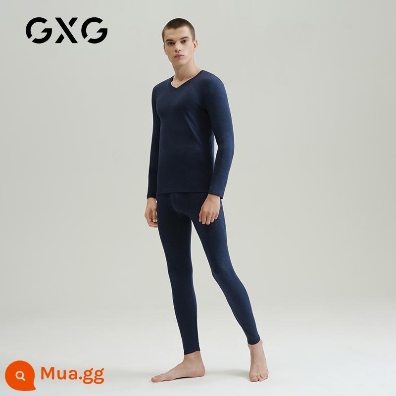 GXG Ole 21 tuổi quần lót nam quần áo ấm cotton de nhung sốt quần áo mùa thu vệ sinh quần phù hợp với đáy áo sơ mi mùa đông - Xanh navy (cổ chữ V mỏng và ấm)