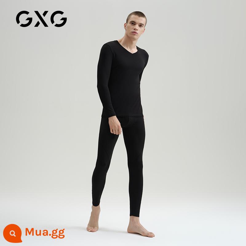 GXG Ole 21 tuổi quần lót nam quần áo ấm cotton de nhung sốt quần áo mùa thu vệ sinh quần phù hợp với đáy áo sơ mi mùa đông - Đen (cổ chữ V mỏng ấm áp)