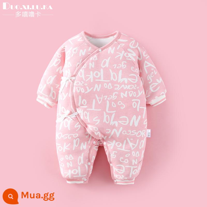 Jumpsuit sơ sinh mùa đông trăng tròn quần áo trẻ em nam nữ cho bé chần bông không xương nhà sư quần áo áo liền quần ấm áp sớm - tiếng anh màu hồng