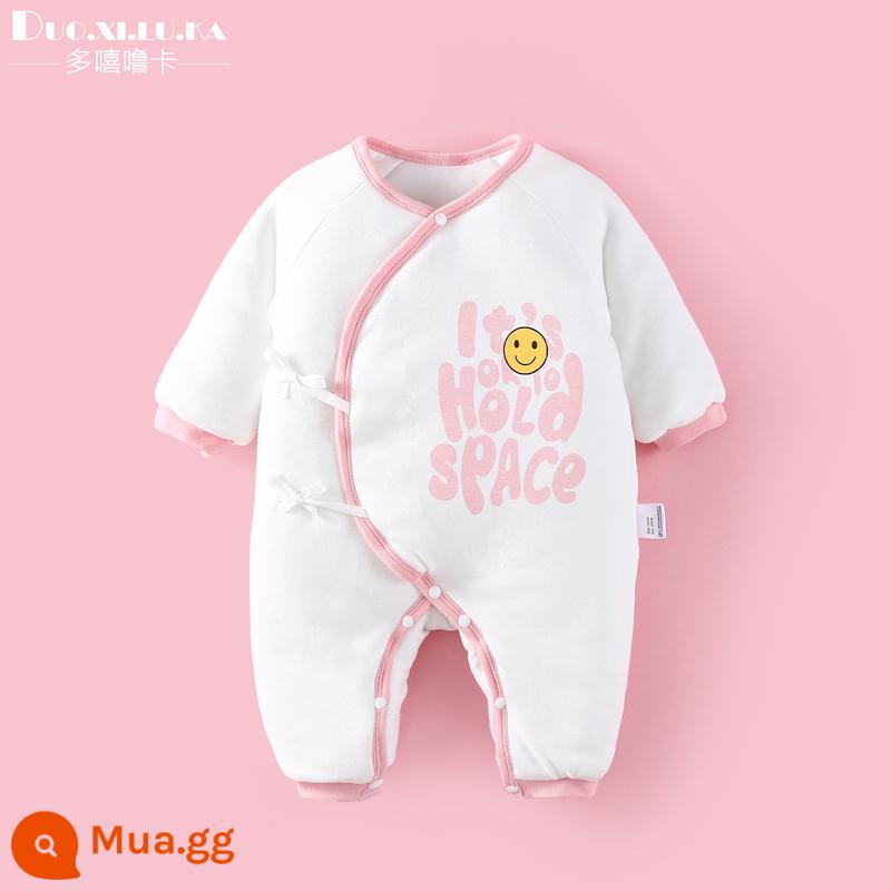 Jumpsuit sơ sinh mùa đông trăng tròn quần áo trẻ em nam nữ cho bé chần bông không xương nhà sư quần áo áo liền quần ấm áp sớm - nụ cười màu hồng tiếng anh