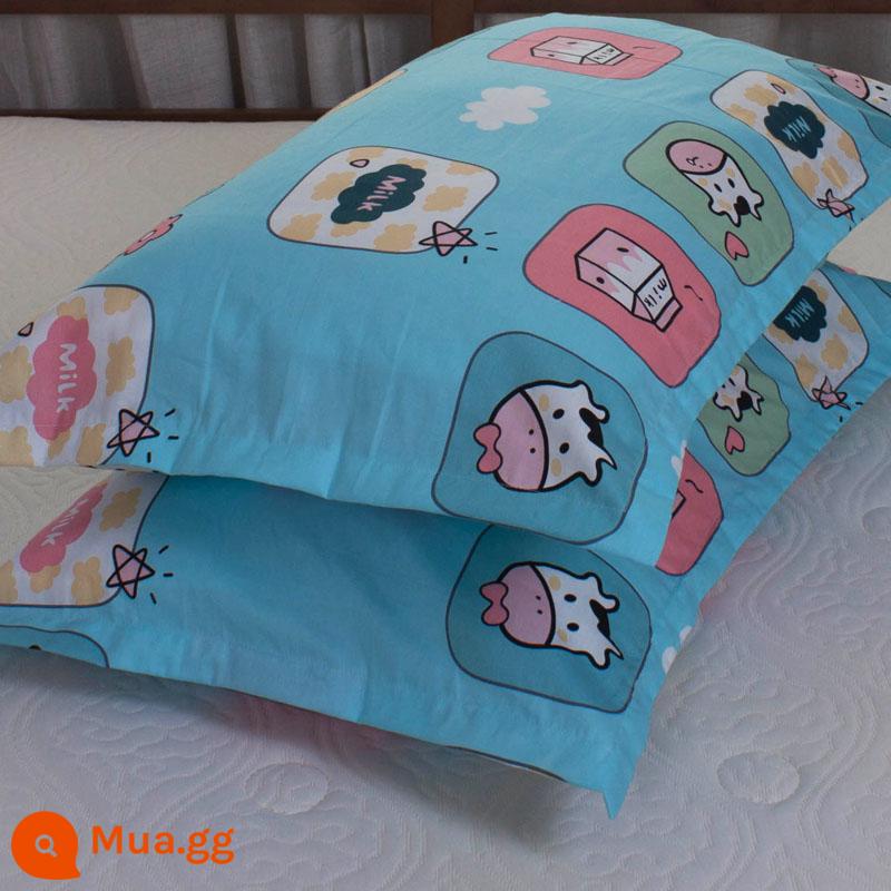 Một cặp vỏ gối cotton nguyên chất 100% cotton dày người lớn kích thước lớn 50X80 trẻ em vỏ gối nhỏ 48X74 - Cặp vỏ gối màu xanh trẻ thơ