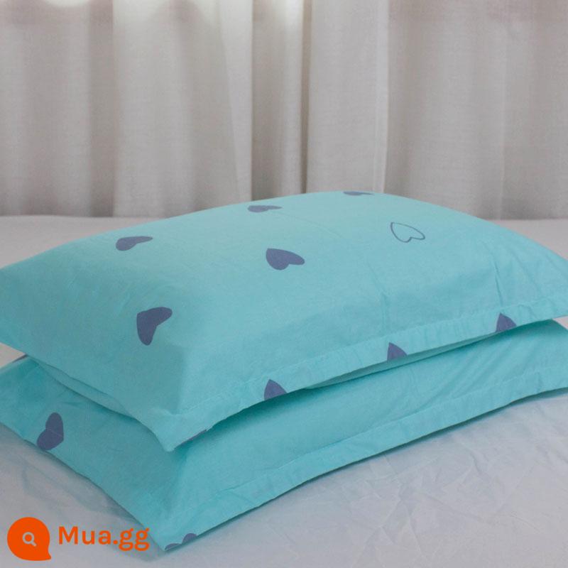 Một cặp vỏ gối cotton nguyên chất 100% cotton dày người lớn kích thước lớn 50X80 trẻ em vỏ gối nhỏ 48X74 - Cặp vỏ gối trái tim màu xanh