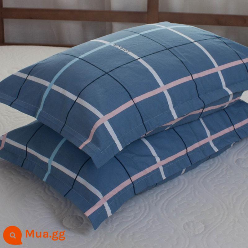 Một cặp vỏ gối cotton nguyên chất 100% cotton dày người lớn kích thước lớn 50X80 trẻ em vỏ gối nhỏ 48X74 - Cặp vỏ gối vuông màu xanh