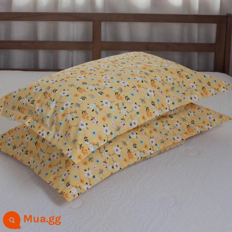 Một cặp vỏ gối cotton nguyên chất 100% cotton dày người lớn kích thước lớn 50X80 trẻ em vỏ gối nhỏ 48X74 - Cặp vỏ gối màu vàng hướng dương