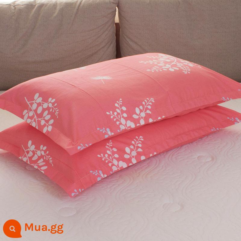 Một cặp vỏ gối cotton nguyên chất 100% cotton dày người lớn kích thước lớn 50X80 trẻ em vỏ gối nhỏ 48X74 - Cặp vỏ gối lá đỏ đỏ