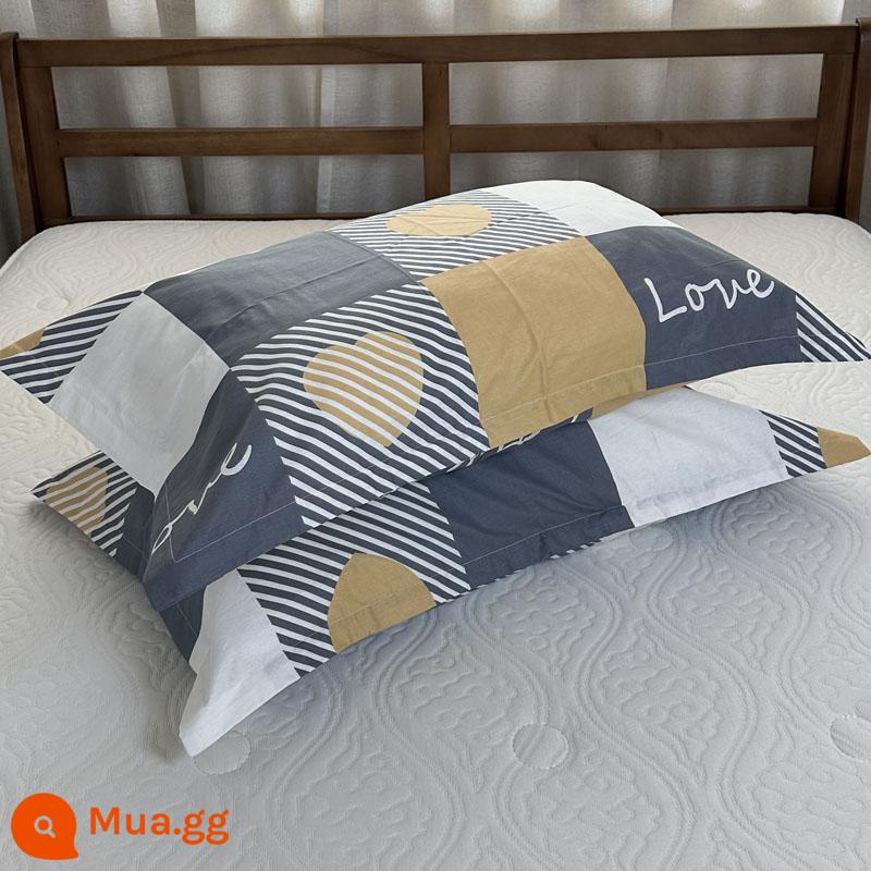 Một cặp vỏ gối cotton nguyên chất 100% cotton dày người lớn kích thước lớn 50X80 trẻ em vỏ gối nhỏ 48X74 - Đôi vỏ gối màu vàng tình yêu