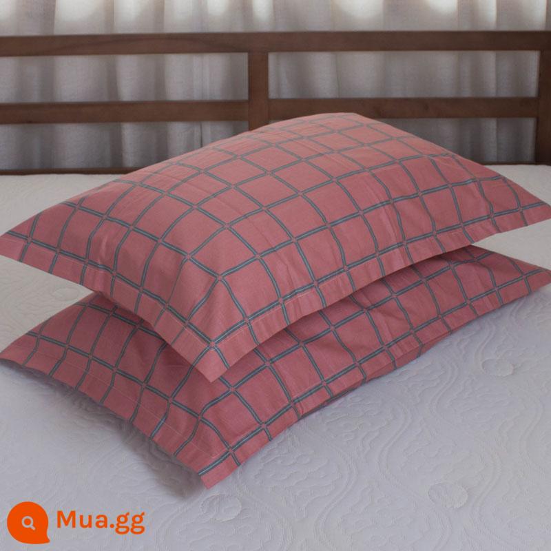 Một cặp vỏ gối cotton nguyên chất 100% cotton dày người lớn kích thước lớn 50X80 trẻ em vỏ gối nhỏ 48X74 - Cặp vỏ gối vuông màu đỏ