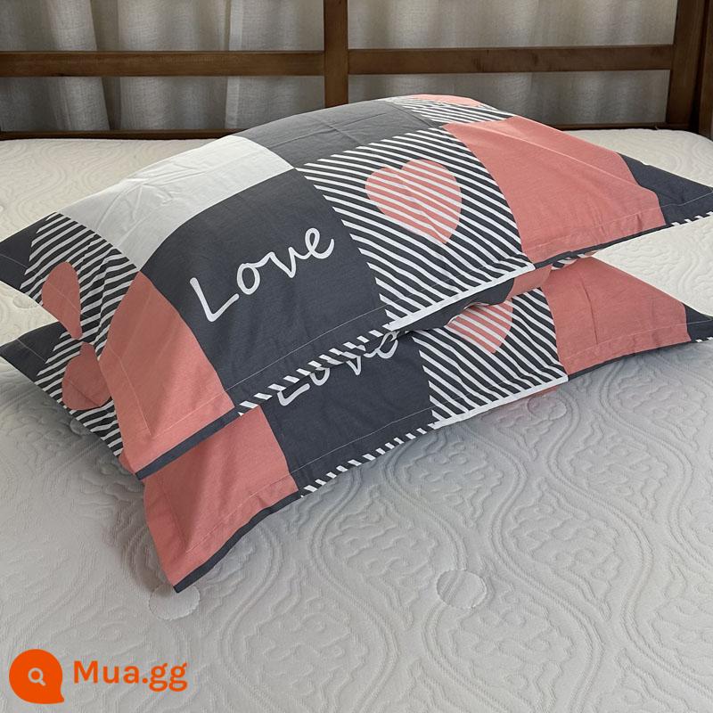 Một cặp vỏ gối cotton nguyên chất 100% cotton dày người lớn kích thước lớn 50X80 trẻ em vỏ gối nhỏ 48X74 - Cặp vỏ gối màu đỏ tình yêu