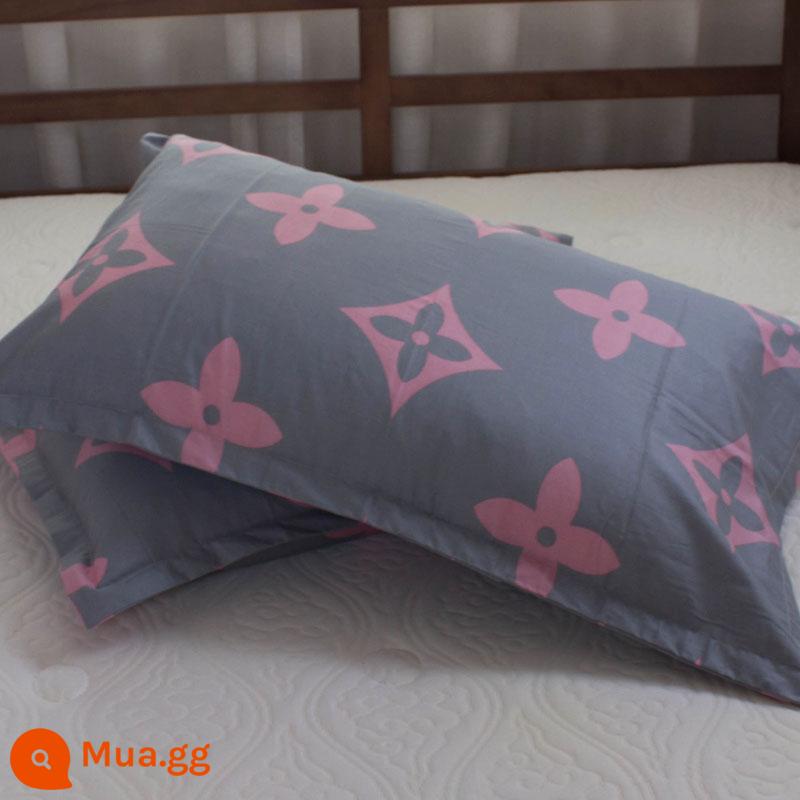 Một cặp vỏ gối cotton nguyên chất 100% cotton dày người lớn kích thước lớn 50X80 trẻ em vỏ gối nhỏ 48X74 - Một đôi vỏ gối màu xám cánh hoa màu xám nhạt