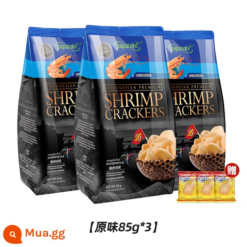 Bánh phồng tôm Papatong papatonk Bánh phồng tôm Indonesia Hải sản Bánh phồng tôm Snack Gói lớn nhập khẩu Chasing Drama Zero Food - Hương vị nguyên bản 85g*3 (quà tặng*3)