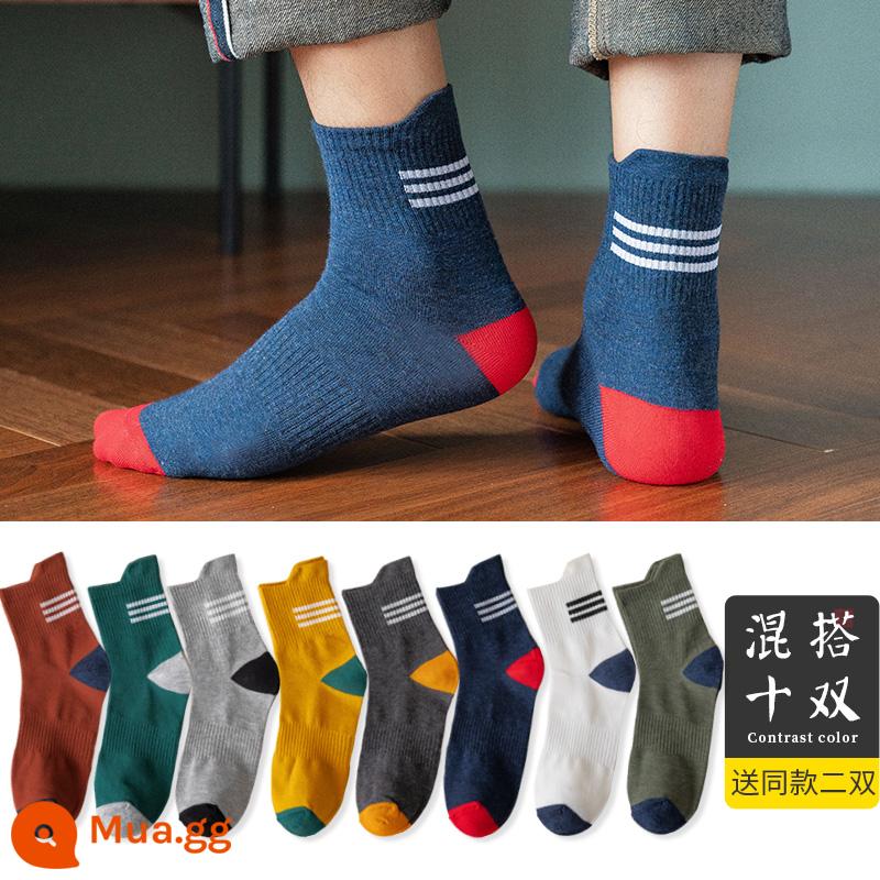 Vớ nam tính giữa, mồ hôi, mùa xuân đen, mùa thu và mùa đông nam không -cotton Stockings Thể thao Hệ thống Nhật Bản - Mười cặp bộ năm