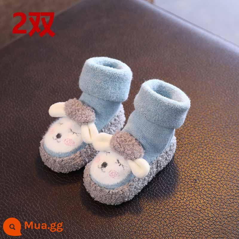 Giày Cho Bé Mùa Thu Đông Dày Ấm Đế Mềm 0-3-6-12 Tháng Tuổi Giày Tất Cotton Giày giày Tập Đi Cho Bé 1 Tuổi - 2 đôi giày và tất màu xanh cừu