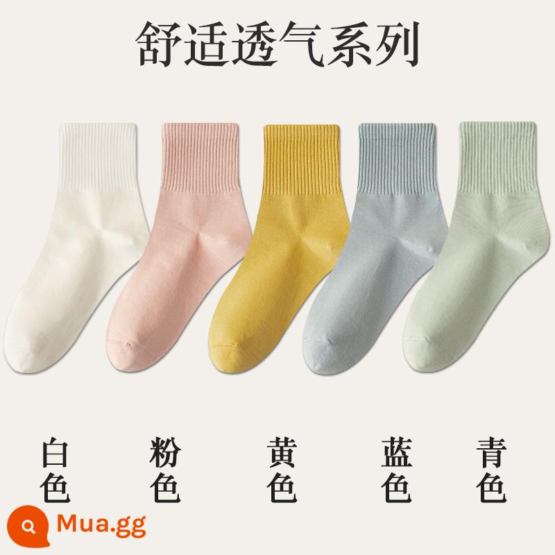 Vớ đen trắng vớ thể thao không xương dành cho nữ vớ tàng hình xuân hạ thu vớ cotton không nguyên chất ống giữa ins triều Nhật Bản - trắng + hồng + vàng + xanh + lục lam