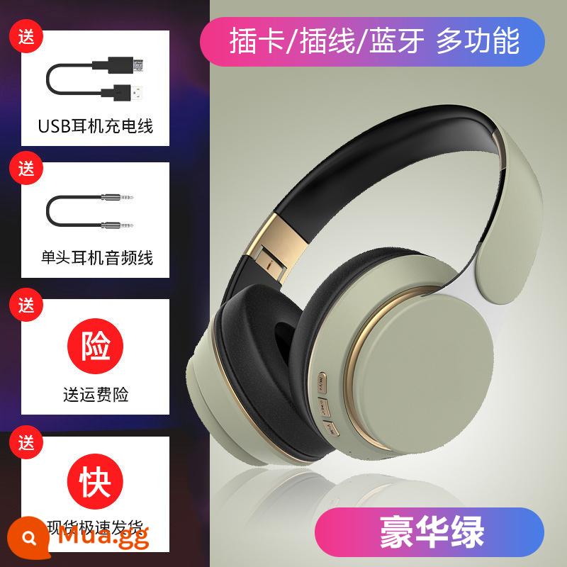 Tai nghe bluetooth không dây tai nghe chơi game tai nghe khử tiếng ồn có micrô thời gian chờ siêu dài điện thoại di động máy tính - Màu xanh lá cây sang trọng (★Âm trầm ấn tượng★Chất lượng âm thanh Bluetooth 5.2★HIFI)