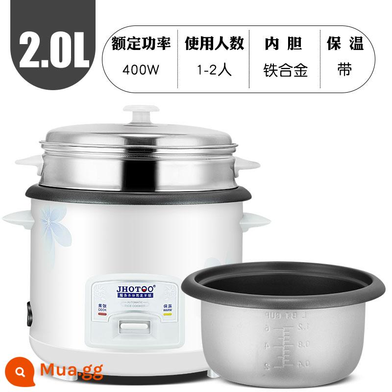 Nồi cơm điện gia đình 3-4 người kiểu cũ mini nhỏ thông thường 1-2 người 5L lít ký túc xá sinh viên nồi cơm hấp thông minh - Trắng 2 lít cho 1-2 người (lót hợp kim sắt)