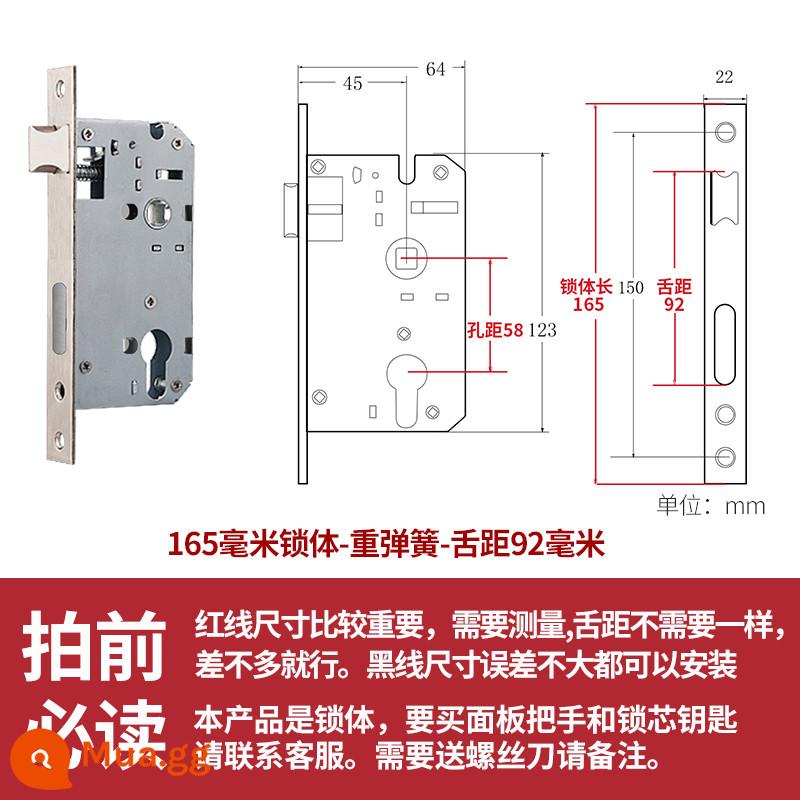 Thép không gỉ thân khóa lõi khóa trong nhà phòng ngủ chốt cửa khóa cửa gỗ đa năng cửa phòng bộ khóa phòng hộ gia đình tắt tiếng - Lò xo trọng lượng 165 - khoảng cách lưỡi 92