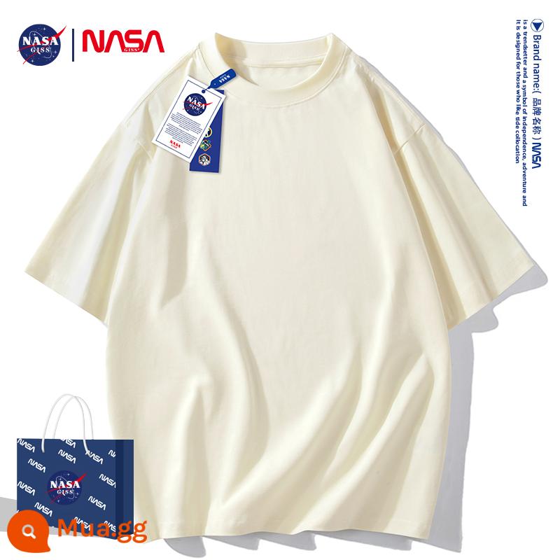 NASA doanh đồng màu áo thun ngắn tay nam nữ cặp đôi mẫu dáng rộng cổ tròn cotton nguyên chất thủy triều nặng thương hiệu áo thun trắng - màu trắng sữa