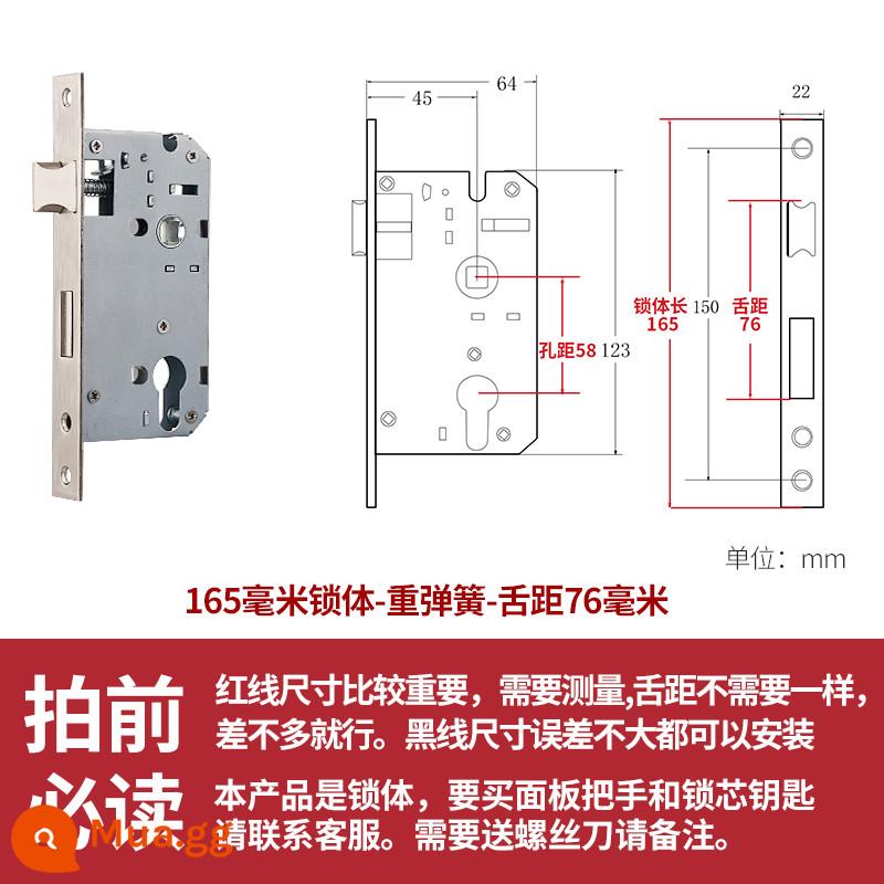 Thép không gỉ thân khóa lõi khóa trong nhà phòng ngủ chốt cửa khóa cửa gỗ đa năng cửa phòng bộ khóa phòng hộ gia đình tắt tiếng - Lò xo trọng lượng 165 - khoảng cách lưỡi 76