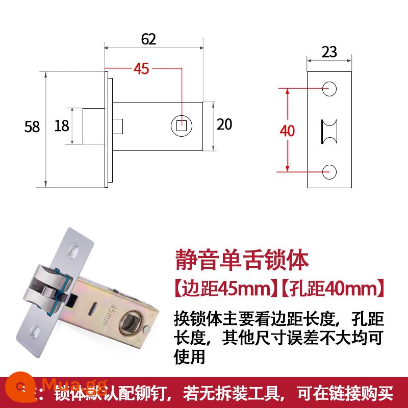 Phòng bột chốt cửa đơn thân khóa nhà vệ sinh cửa phòng tắm đa năng lõi khóa lưỡi - Thân khóa/lề khóa im lặng 45mm/khoảng cách lỗ 40