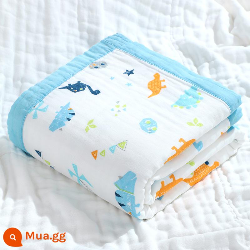 Khăn tắm cho bé sơ sinh cotton nguyên chất siêu mềm thấm hút khăn lớn khăn tắm cho bé sơ sinh trẻ em hoạt hình - Khủng long nhỏ màu xanh rộng vành 6 lớp/110*110cm [bông chải kỹ mật độ cao đi kèm khăn vuông]