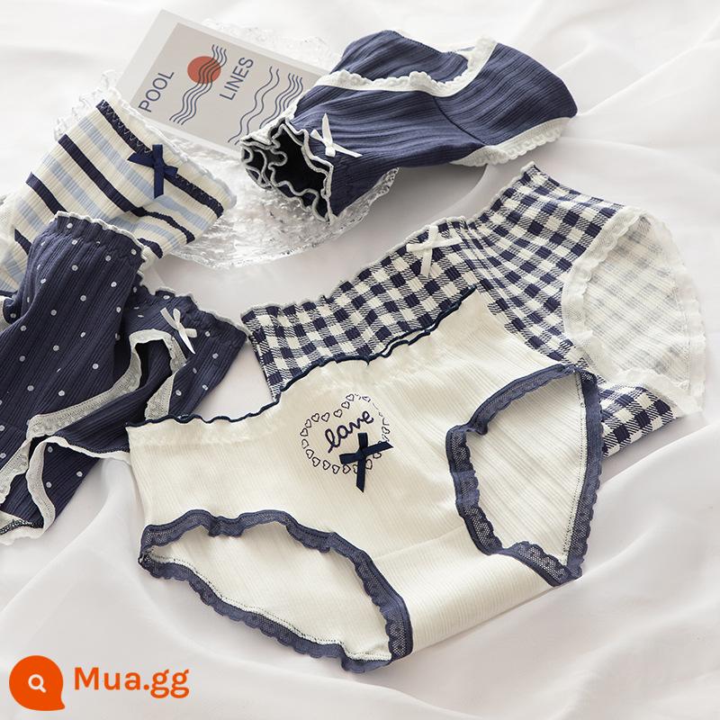 Quần lót cotton cho bé gái từ trung tuổi trở lên quần an toàn quần sịp cotton cho bé gái 100% cotton kháng khuẩn 12-15 tuổi - Kết hợp 5 sọc kẻ sọc xanh hải quân mới