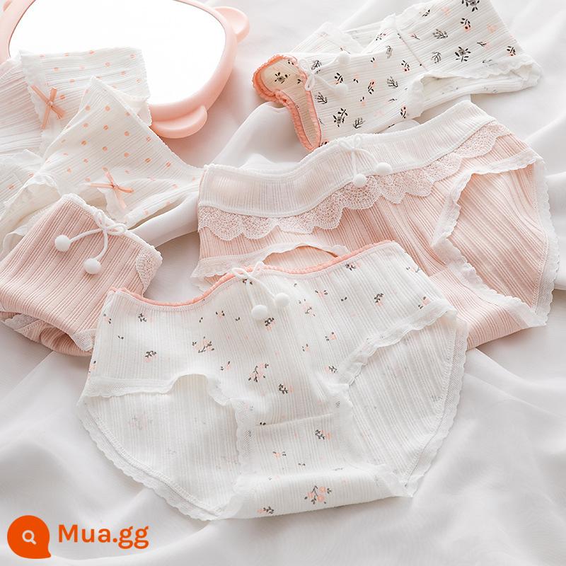 Quần lót cotton cho bé gái từ trung tuổi trở lên quần an toàn quần sịp cotton cho bé gái 100% cotton kháng khuẩn 12-15 tuổi - Kết hợp 5 cành hoa xanh nền trắng mới