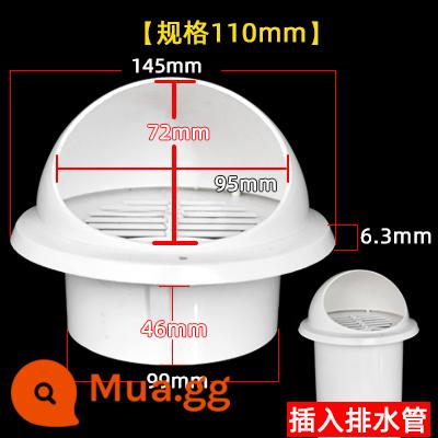 Mũ thoáng khí PVC chống mưa nắp 110 160 mái tường bên ngoài phạm vi mui xe xả bóng thông gió bìa cửa thoát khí 75 lỗ thông hơi - 110mm - mui xe thông hơi hai mảnh