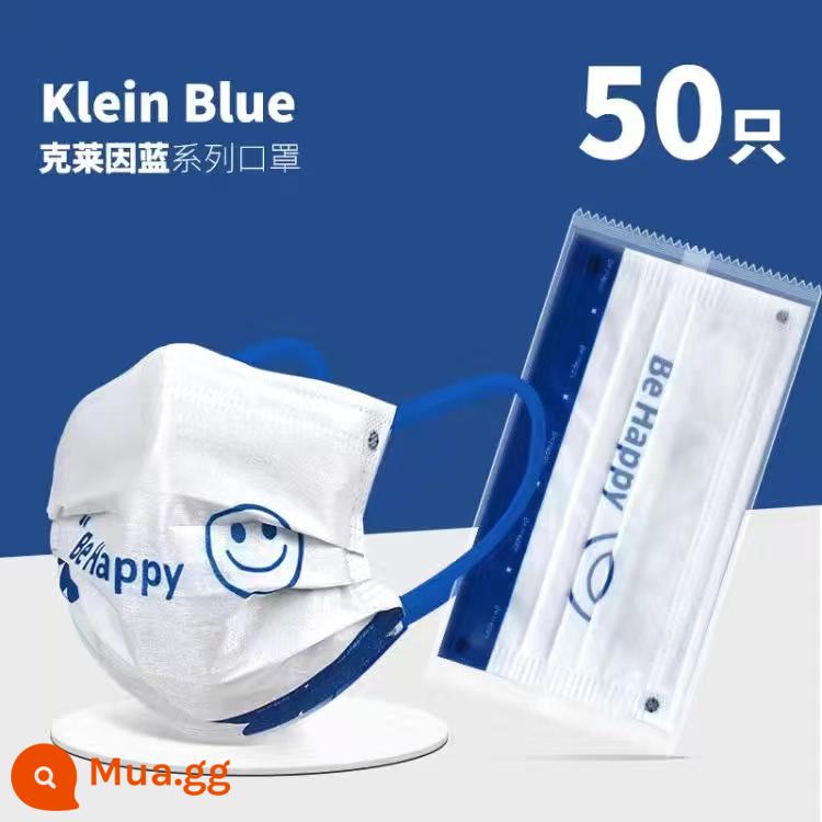 Mặt nạ hoa mặt cười màu xanh Klein được đóng gói riêng mặt nạ ba lớp chống bụi dùng một lần 2021 thời trang mới - Klein xanh [mặt cười] 50 miếng