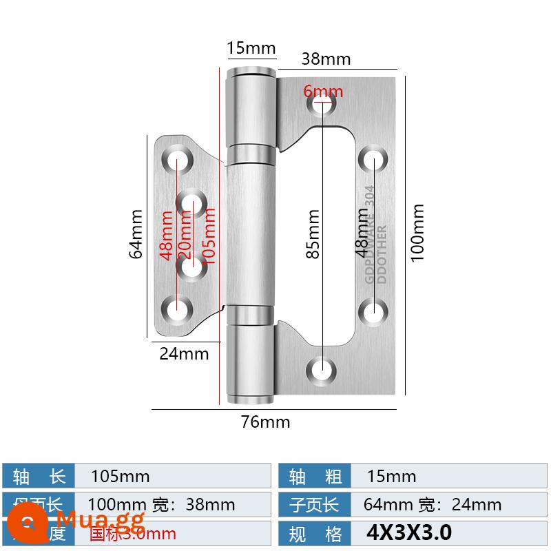 Bản lề mẹ chồng bằng thép không gỉ Cửa chịu lực cửa gỗ Bản lề 4 inch 5 inch Cửa đệm gấp lá lỏng mở và đóng - Mẹ chồng inox 4 inch chải bạc chuẩn quốc gia [3mm]