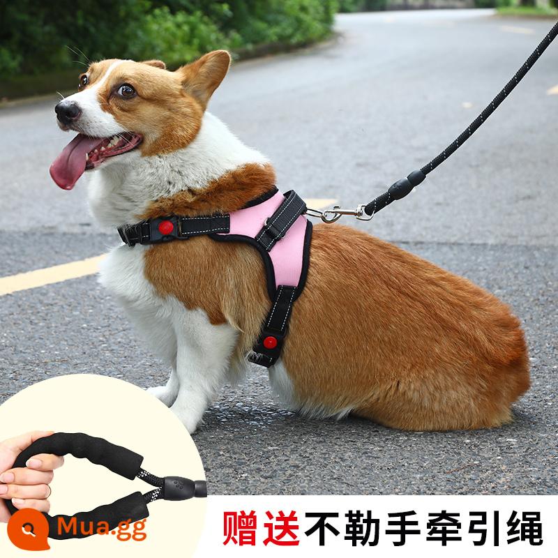 Dây dắt chó kiểu vest cỡ vừa chó nhỏ corgi bichon gấu bông ôm ngực túi bé chó con xích chó đi dạo xích chó - Ngực và lưng hồng [miễn phí dây kéo 1,5m]